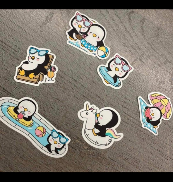 Cute penguin pool party stickers!